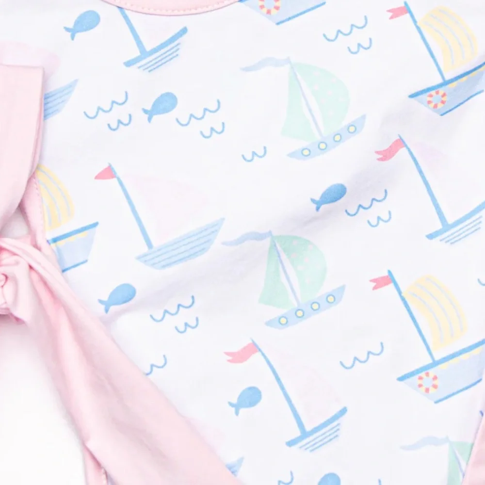 Dock Days Bloomer Set Pink Nautical Sailboat Boutique Toddler Baby Girl Side Tie